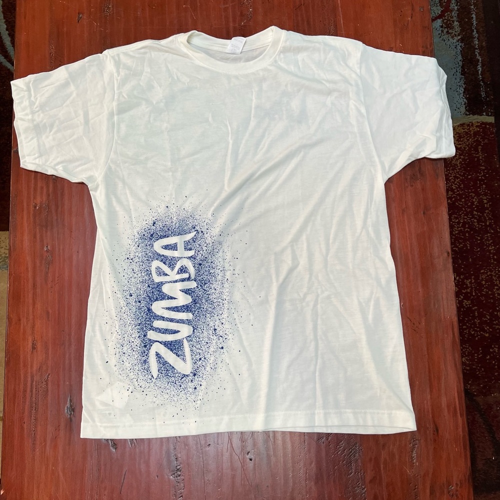 💜 5/$25 Zumba One Size Paint Splatter White T Shirt NEW